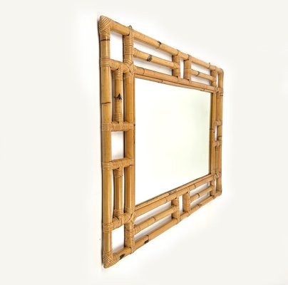 Rectangular Bamboo and Rattan Wall Mirror in the Style of Vivai del Sud, Italy, 1970s-LYQ-1409716