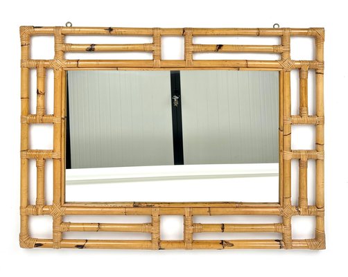 Rectangular Bamboo and Rattan Wall Mirror in the Style of Vivai del Sud, Italy, 1970s-LYQ-1409716