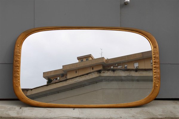 Rectangular Carved Wood and 24kt Gold Mirror by Osvaldo Borsani for Atelier Borsani Varedo, 1950s-EH-784525