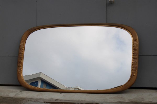 Rectangular Carved Wood and 24kt Gold Mirror by Osvaldo Borsani for Atelier Borsani Varedo, 1950s-EH-784525