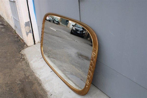 Rectangular Carved Wood and 24kt Gold Mirror by Osvaldo Borsani for Atelier Borsani Varedo, 1950s-EH-784525