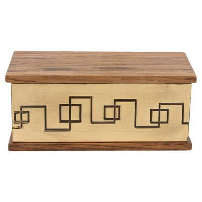 Rectangular Decorative Box in Brass and Wood, 1970s-LYQ-1792752