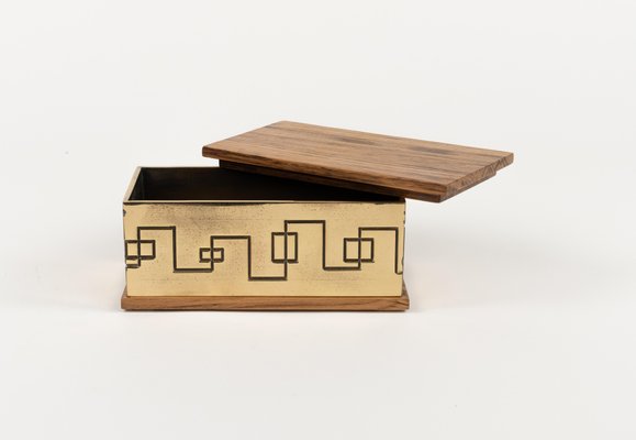 Rectangular Decorative Box in Brass and Wood, 1970s-LYQ-1792752