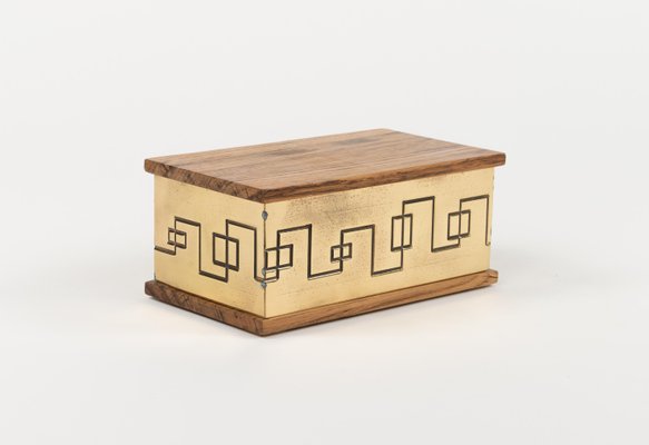 Rectangular Decorative Box in Brass and Wood, 1970s-LYQ-1792752