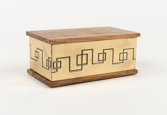 Rectangular Decorative Box in Brass and Wood, 1970s-LYQ-1792752