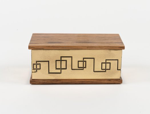 Rectangular Decorative Box in Brass and Wood, 1970s-LYQ-1792752