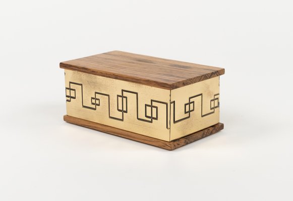 Rectangular Decorative Box in Brass and Wood, 1970s-LYQ-1792752