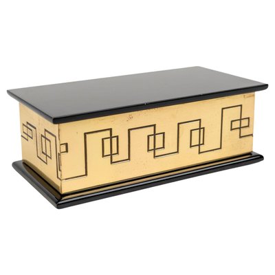 Rectangular Decorative Box in Solid Brass and Lacquered Wood, Italy, 1970s-LYQ-1312821