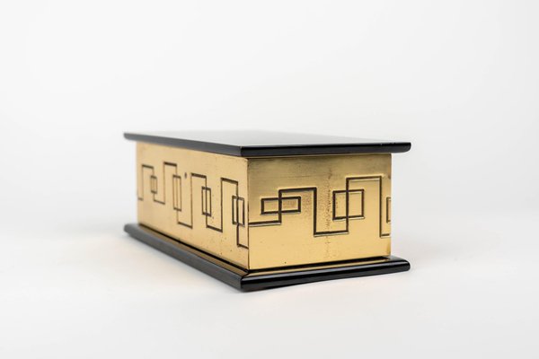 Rectangular Decorative Box in Solid Brass and Lacquered Wood, Italy, 1970s-LYQ-1312821