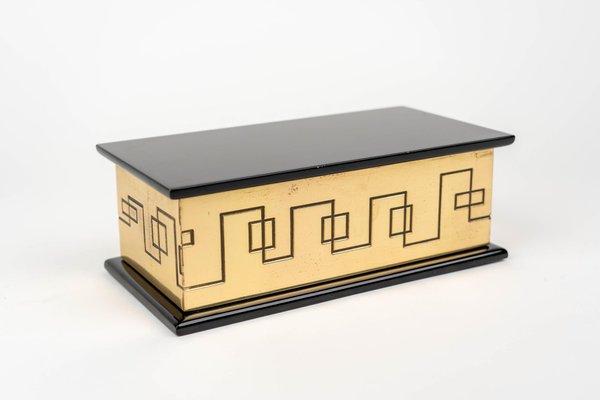 Rectangular Decorative Box in Solid Brass and Lacquered Wood, Italy, 1970s-LYQ-1312821