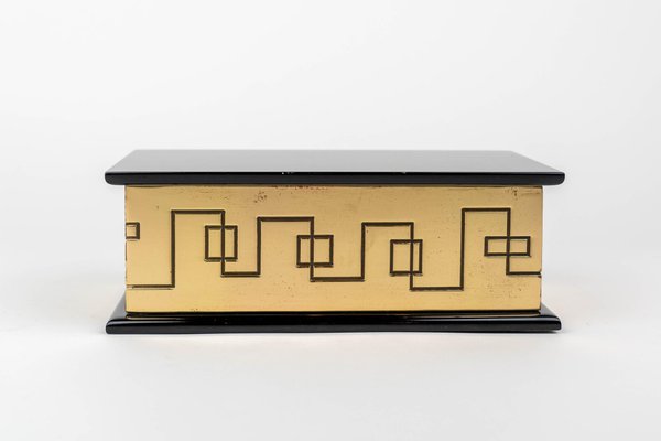 Rectangular Decorative Box in Solid Brass and Lacquered Wood, Italy, 1970s-LYQ-1312821