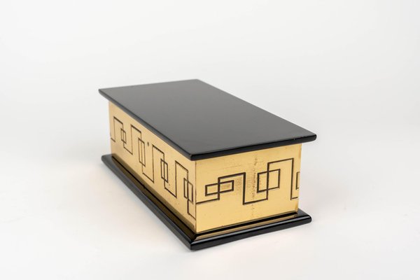 Rectangular Decorative Box in Solid Brass and Lacquered Wood, Italy, 1970s-LYQ-1312821