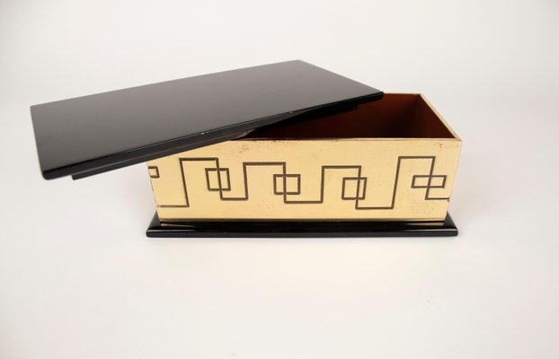 Rectangular Decorative Box in Solid Brass and Lacquered Wood, Italy, 1970s-LYQ-1312821