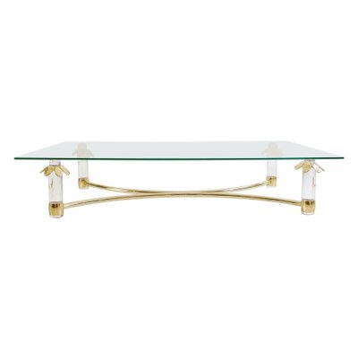 Rectangular Glass Coffee Table with Bronze and Acrylic Glass Frame, Italy, 1980s-FO-1003761