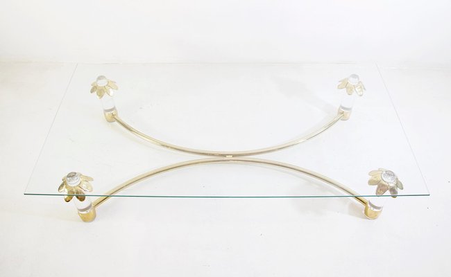 Rectangular Glass Coffee Table with Bronze and Acrylic Glass Frame, Italy, 1980s-FO-1003761