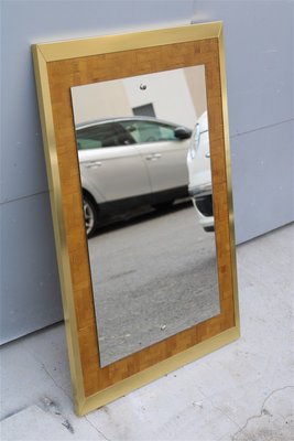 Rectangular Mirror in Straw & Brass from Zevi Arredamenti, Italy, 1970s-EH-956018