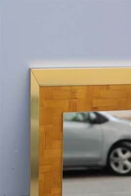 Rectangular Mirror in Straw & Brass from Zevi Arredamenti, Italy, 1970s-EH-956018