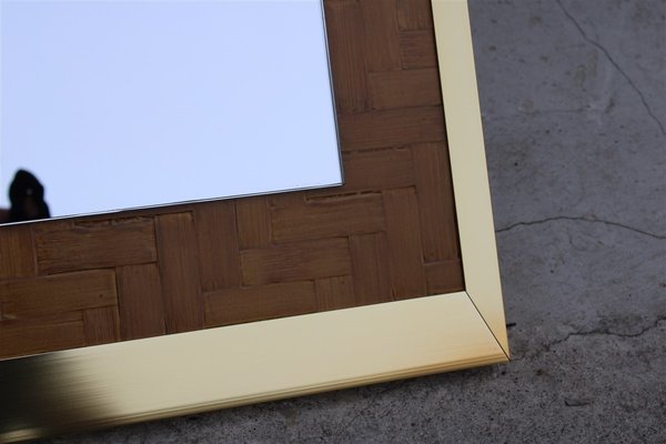 Rectangular Mirror in Straw & Brass from Zevi Arredamenti, Italy, 1970s-EH-956018