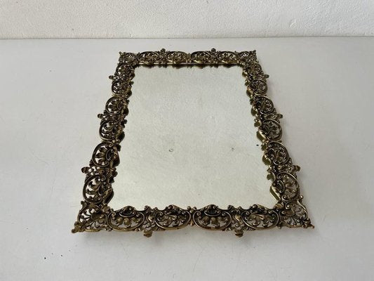 Rectangular Mirror with Floral Brass Frame, Germany, 1950s-RDS-1418626