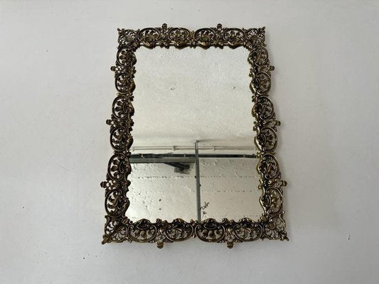 Rectangular Mirror with Floral Brass Frame, Germany, 1950s-RDS-1418626