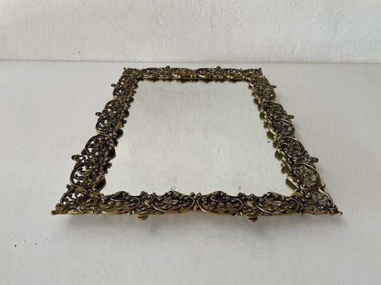 Rectangular Mirror with Floral Brass Frame, Germany, 1950s-RDS-1418626