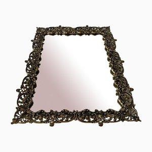 Rectangular Mirror with Floral Brass Frame, Germany, 1950s-RDS-1418626