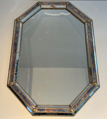 Rectangular Mirror with Multi-Faceted Mirrors and Brass Garlands-BA-1738182