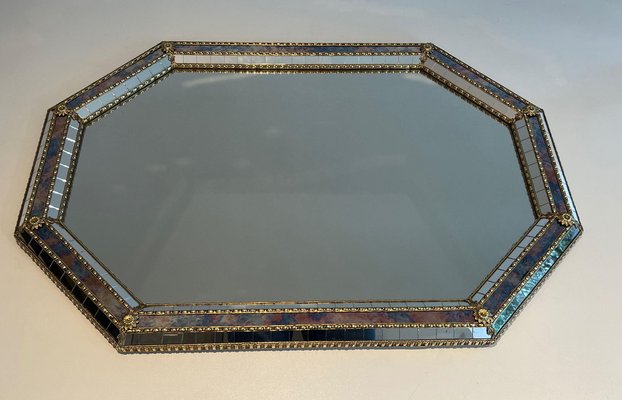 Rectangular Mirror with Multi-Faceted Mirrors and Brass Garlands-BA-1738182