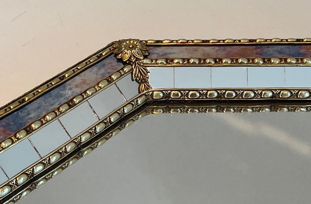 Rectangular Mirror with Multi-Faceted Mirrors and Brass Garlands-BA-1738182