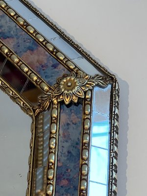 Rectangular Mirror with Multi-Faceted Mirrors and Brass Garlands-BA-1738182