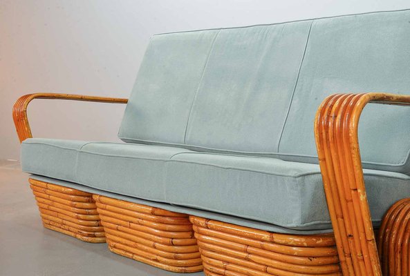 Rectangular Rattan 3-Seater Sofa attributed Paul Frankl, USA, 1940s-IXC-1397173