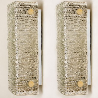 Rectangular Wave Glass and Brass Wall Lights by J.T. Kalmar, Austria, 1960s-VDW-1342572