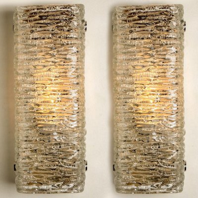 Rectangular Wave Glass and Brass Wall Lights by J.T. Kalmar, Austria, 1960s-VDW-1342572