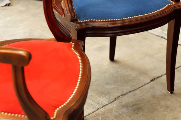 Red and Blue Dining Chairs, Set of 6-PTH-1338076