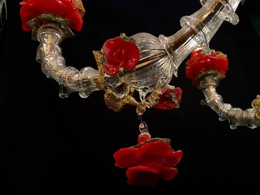 Red and Gold Murano Glass Chandelier, 1980s-MBH-1031809