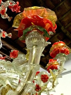 Red and Gold Murano Glass Chandelier, 1980s-MBH-1031809