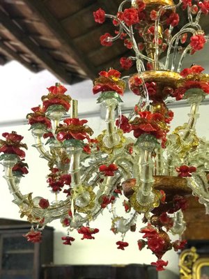 Red and Gold Murano Glass Chandelier, 1980s-MBH-1031809