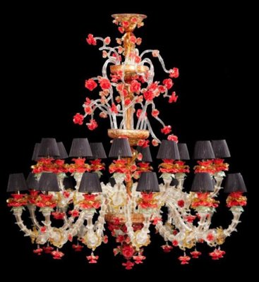 Red and Gold Murano Glass Chandelier, 1980s-MBH-1031616