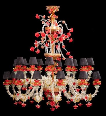 Red and Gold Murano Glass Chandelier, 1980s-MBH-1032568