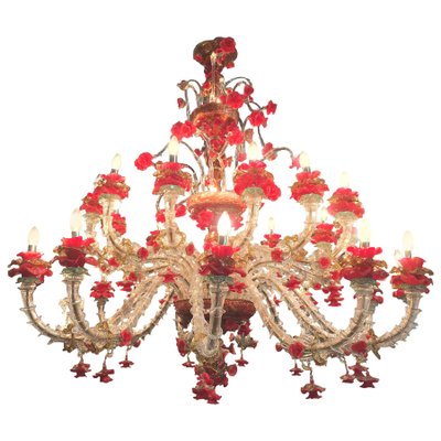 Red and Gold Murano Glass Chandelier, 1980s-MBH-1031809