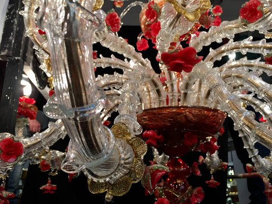 Red and Gold Murano Glass Chandelier, 1980s-MBH-1031809