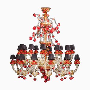 Red and Gold Murano Glass Chandelier, 1980s-MBH-1031616