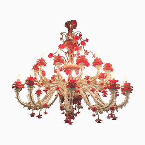 Red and Gold Murano Glass Chandelier, 1980s-MBH-1031809