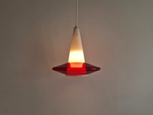 Red and Opaline Glass Pendant Lamp, 1960s-NV-1765256