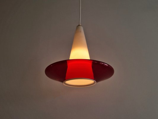 Red and Opaline Glass Pendant Lamp, 1960s-NV-1765256