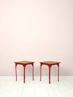 Red and Wood Metal Stools, 1960s, Set of 2-QWP-1738818