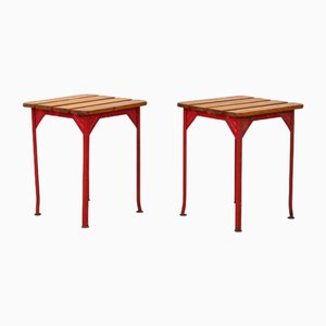 Red and Wood Metal Stools, 1960s, Set of 2-QWP-1738818