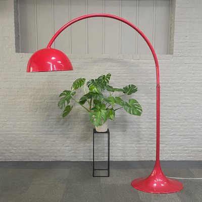 Red Arc Floor Lamp with Oval Tulip Base, 1970s-OLQ-1821721