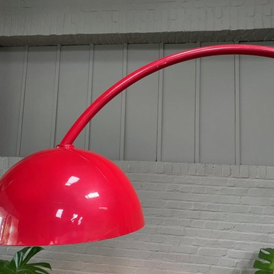 Red Arc Floor Lamp with Oval Tulip Base, 1970s-OLQ-1821721