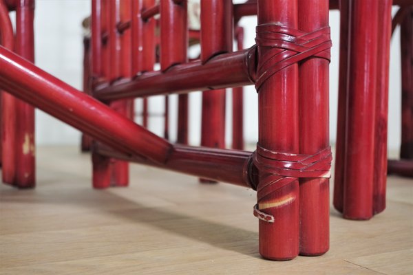 Red Bamboo Table & Chairs by Arturo Pozzoli, 1980s, Set of 7-KNM-1231129